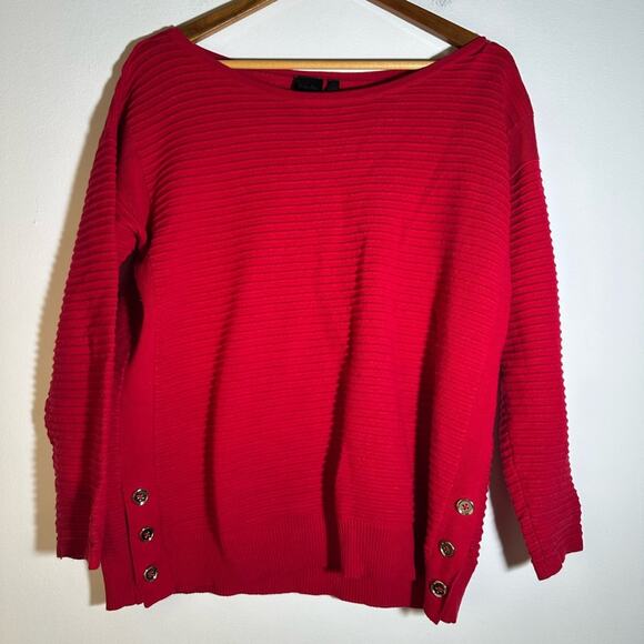 Rafaella Vibrant Red Sweater with Button Accents - Picture 1 of 3